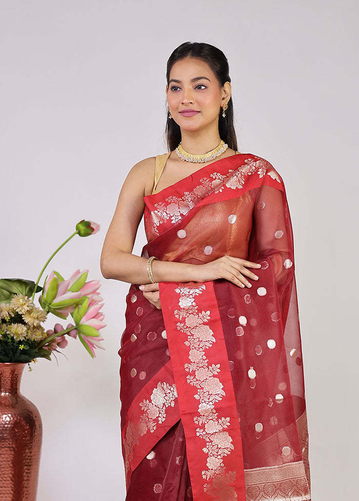 Red Organza Saree With Blouse Piece