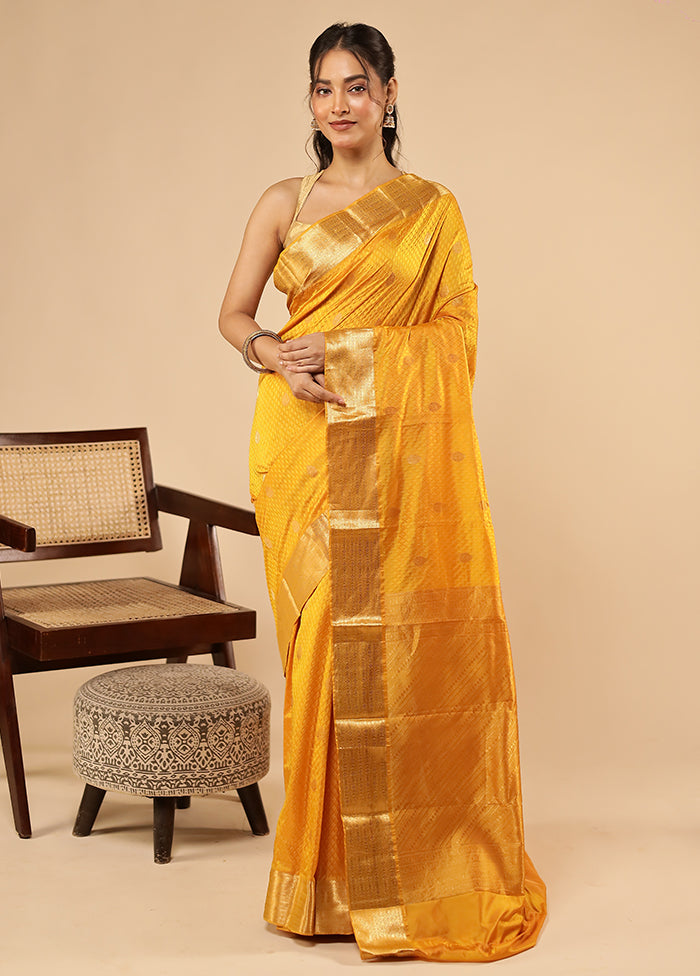 Yellow Handloom Kanjivaram Pure Silk Saree With Blouse Piece