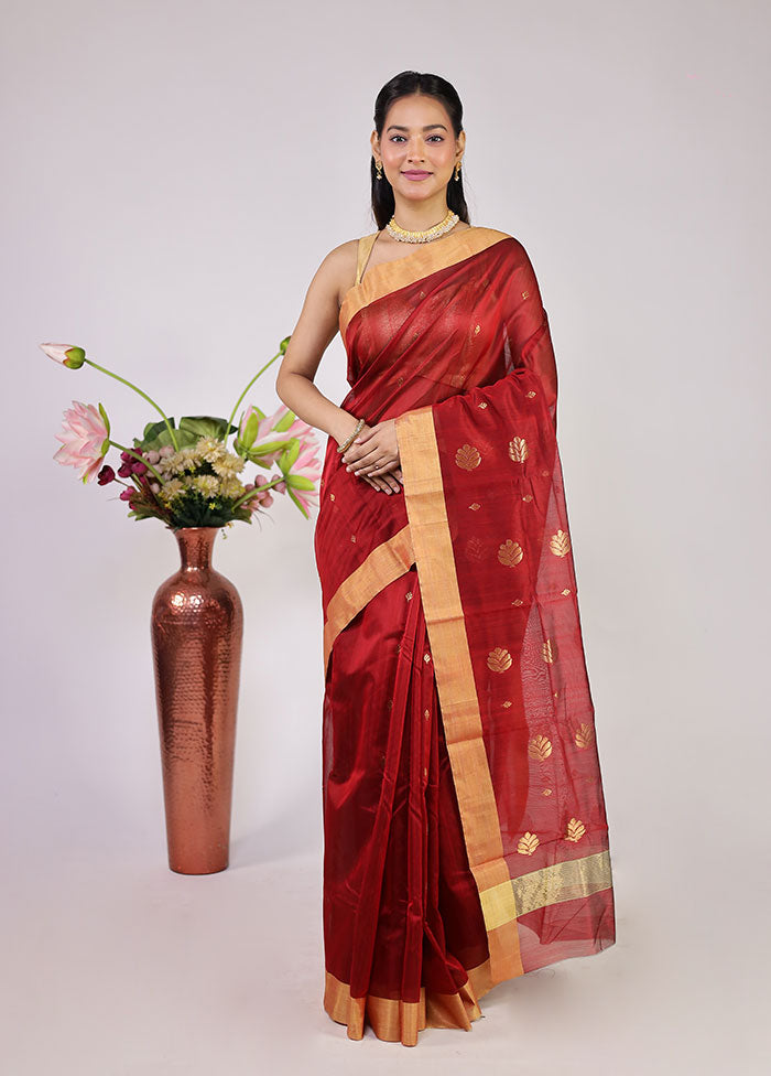 Maroon Chanderi Silk Saree With Blouse Piece
