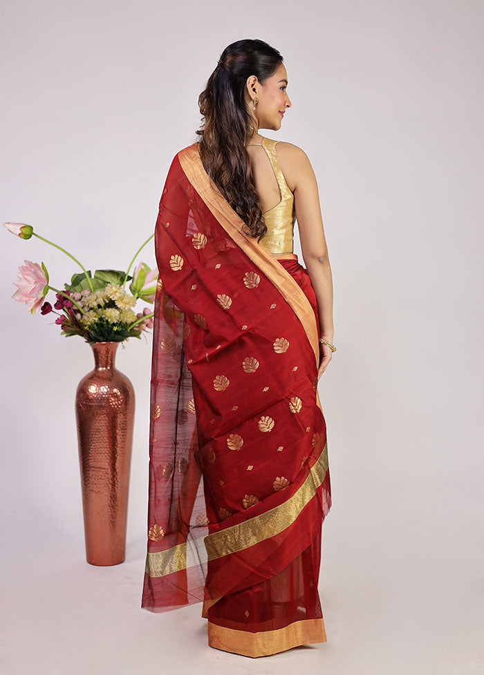 Maroon Chanderi Silk Saree With Blouse Piece