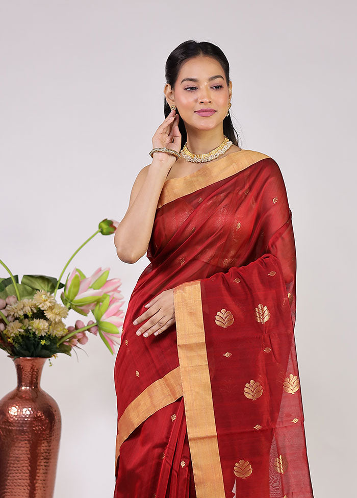 Maroon Chanderi Silk Saree With Blouse Piece