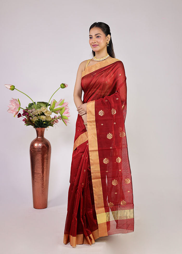 Maroon Chanderi Silk Saree With Blouse Piece