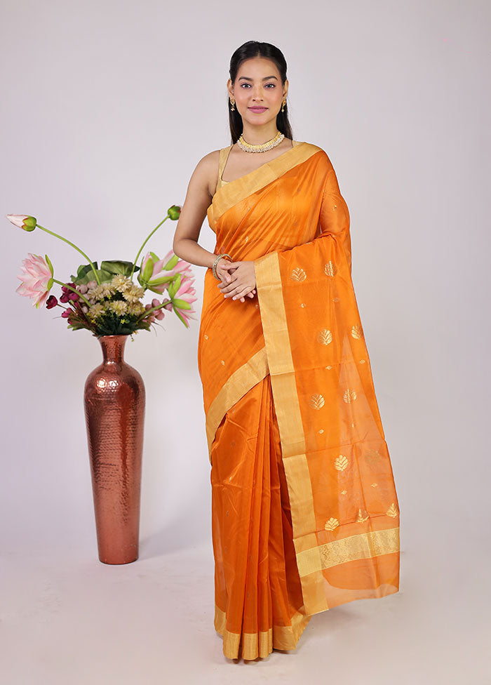 Yellow Chanderi Silk Saree With Blouse Piece