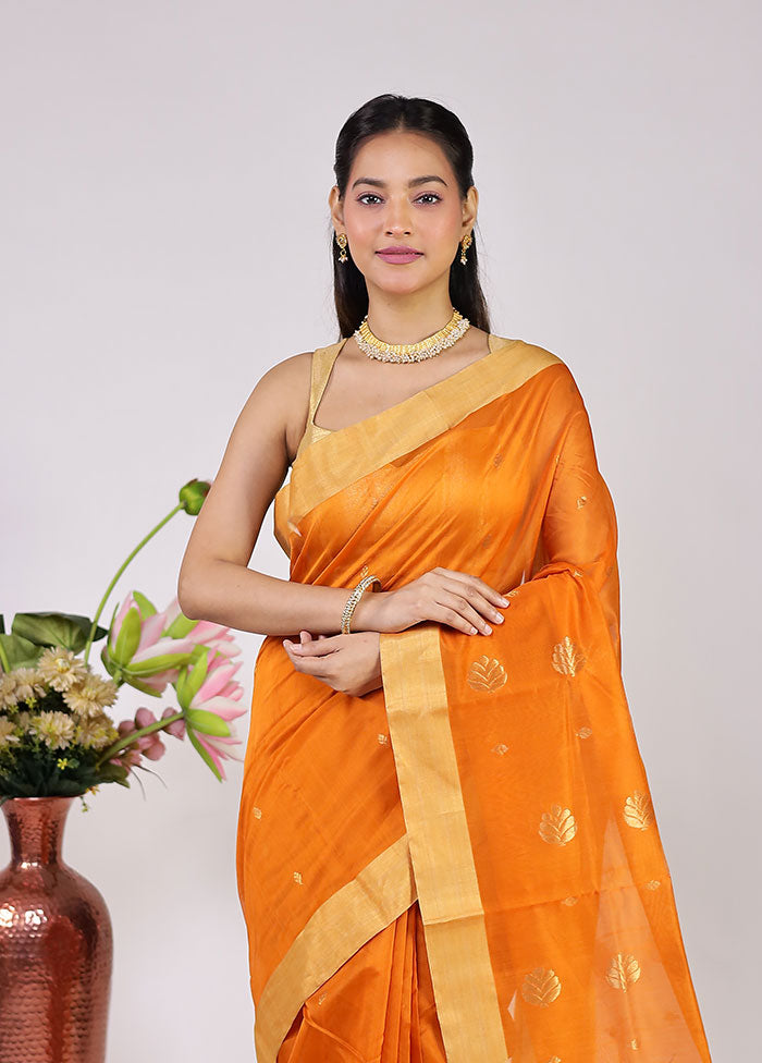 Yellow Chanderi Silk Saree With Blouse Piece