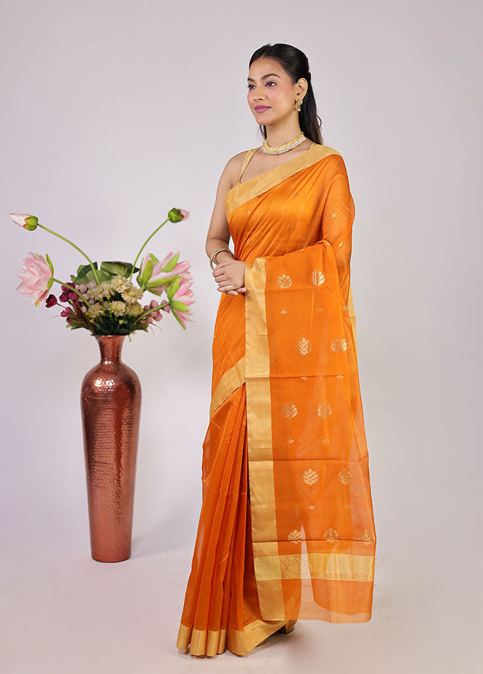 Yellow Chanderi Silk Saree With Blouse Piece