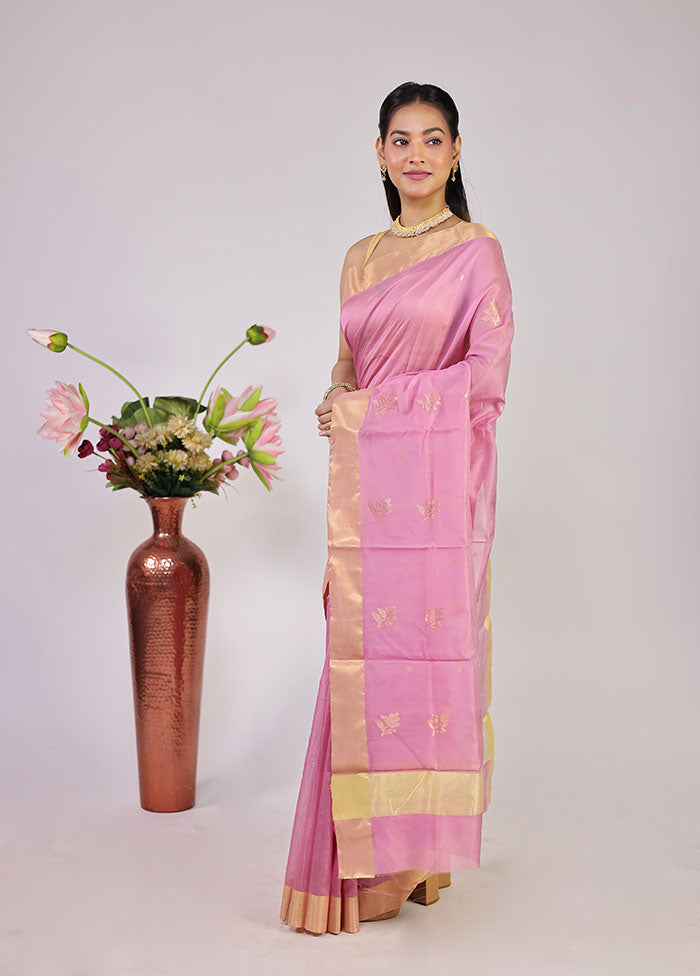 Pink Chanderi Silk Saree With Blouse Piece
