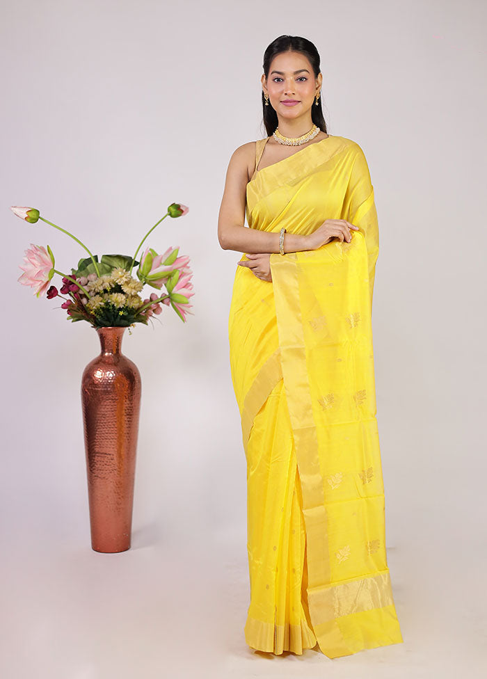 Yellow Chanderi Silk Saree With Blouse Piece