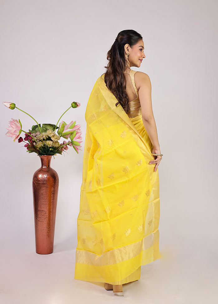 Yellow Chanderi Silk Saree With Blouse Piece