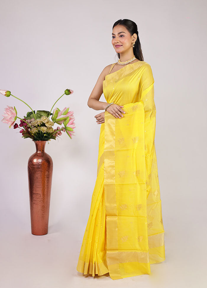 Yellow Chanderi Silk Saree With Blouse Piece