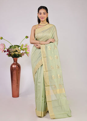 Green Chanderi Silk Saree With Blouse Piece