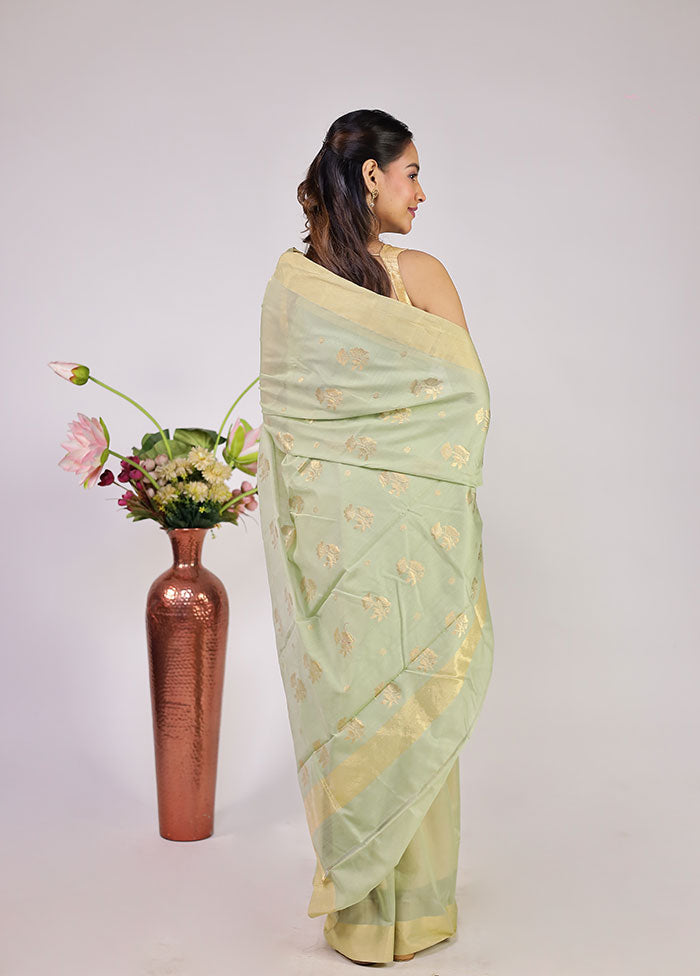 Green Chanderi Silk Saree With Blouse Piece