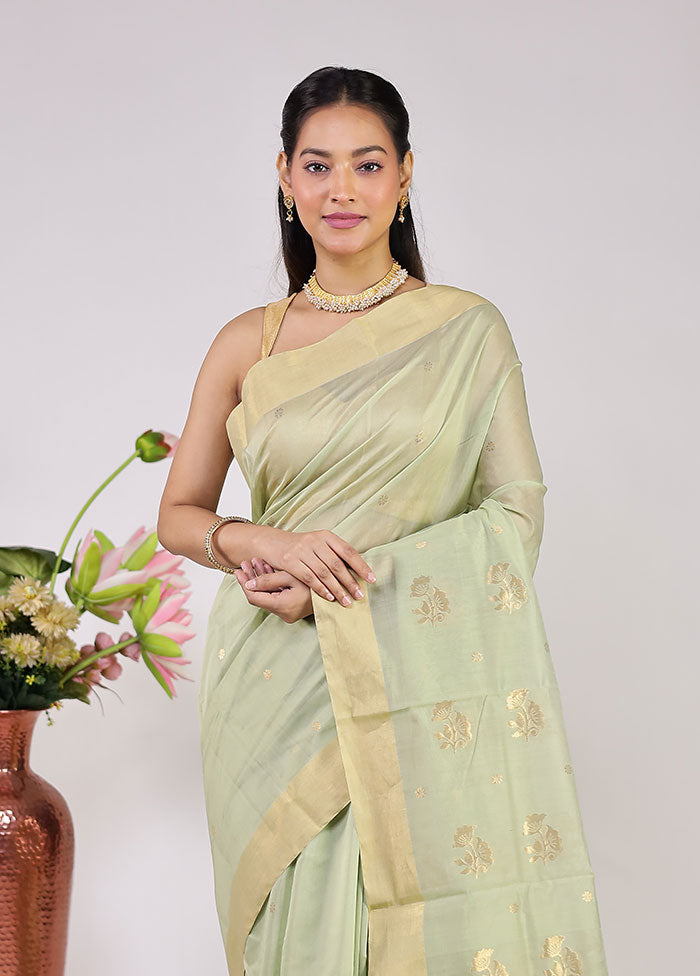 Green Chanderi Silk Saree With Blouse Piece