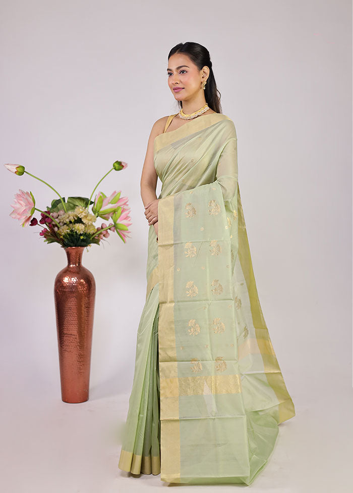 Green Chanderi Silk Saree With Blouse Piece