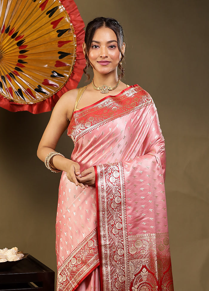 Pink Banarasi Silk Saree With Blouse Piece
