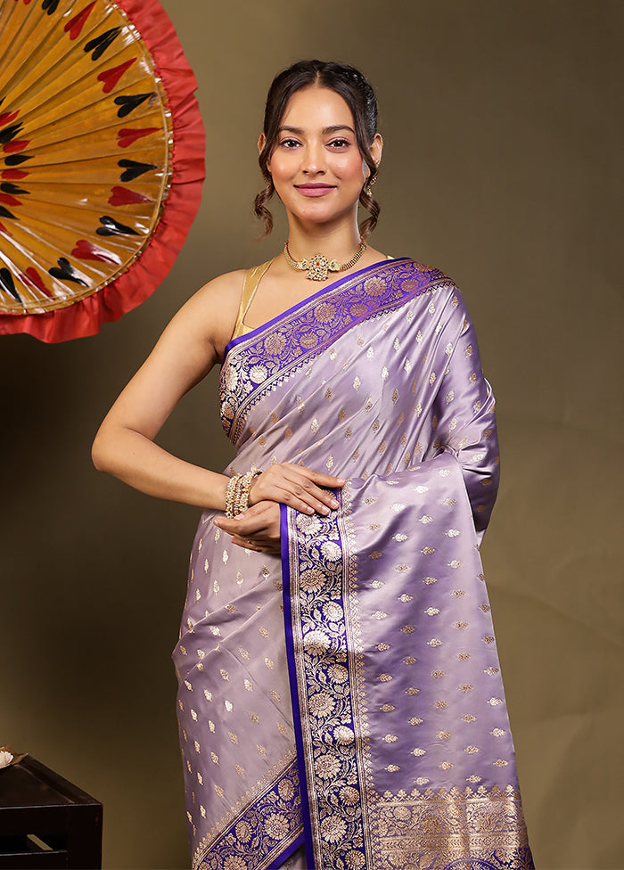 Purple Banarasi Silk Saree With Blouse Piece