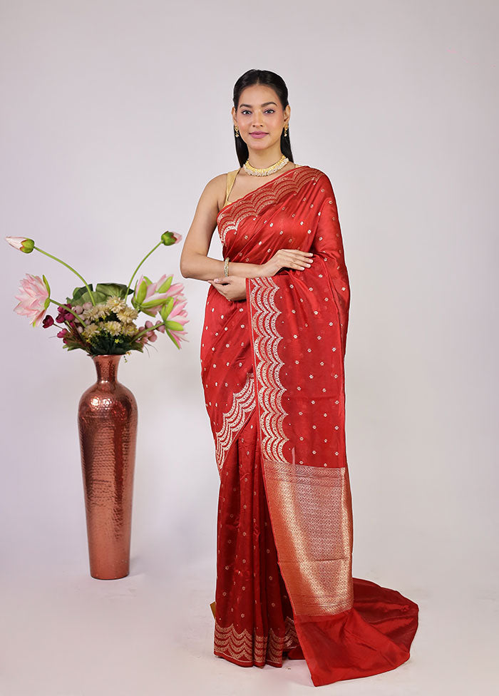 Red Dupion Silk Saree With Blouse Piece