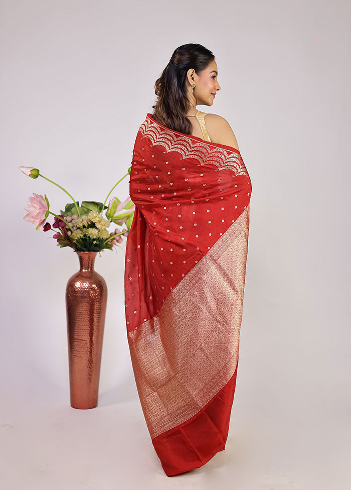 Red Dupion Silk Saree With Blouse Piece