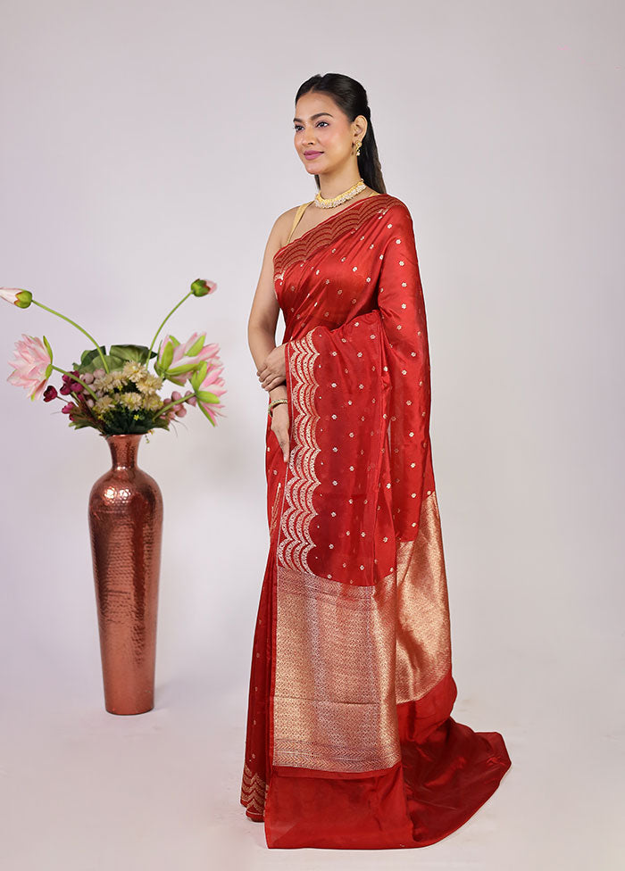 Red Dupion Silk Saree With Blouse Piece