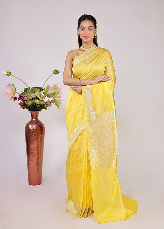 Yellow Dupion Silk Saree With Blouse Piece