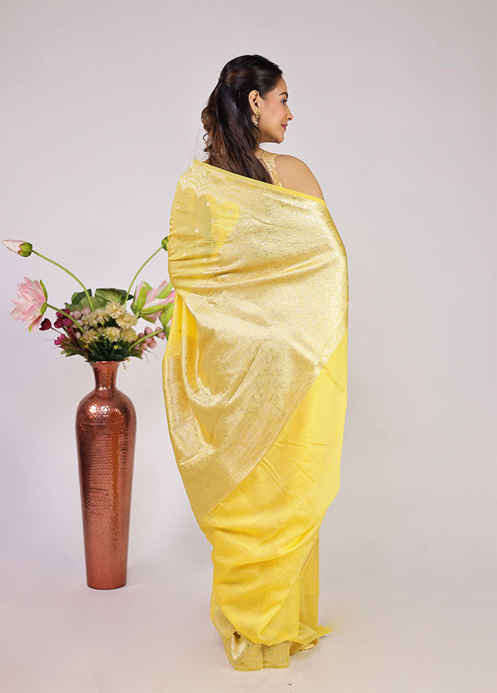 Yellow Dupion Silk Saree With Blouse Piece