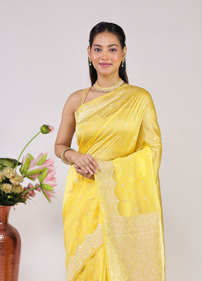 Yellow Dupion Silk Saree With Blouse Piece
