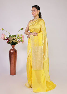 Yellow Dupion Silk Saree With Blouse Piece
