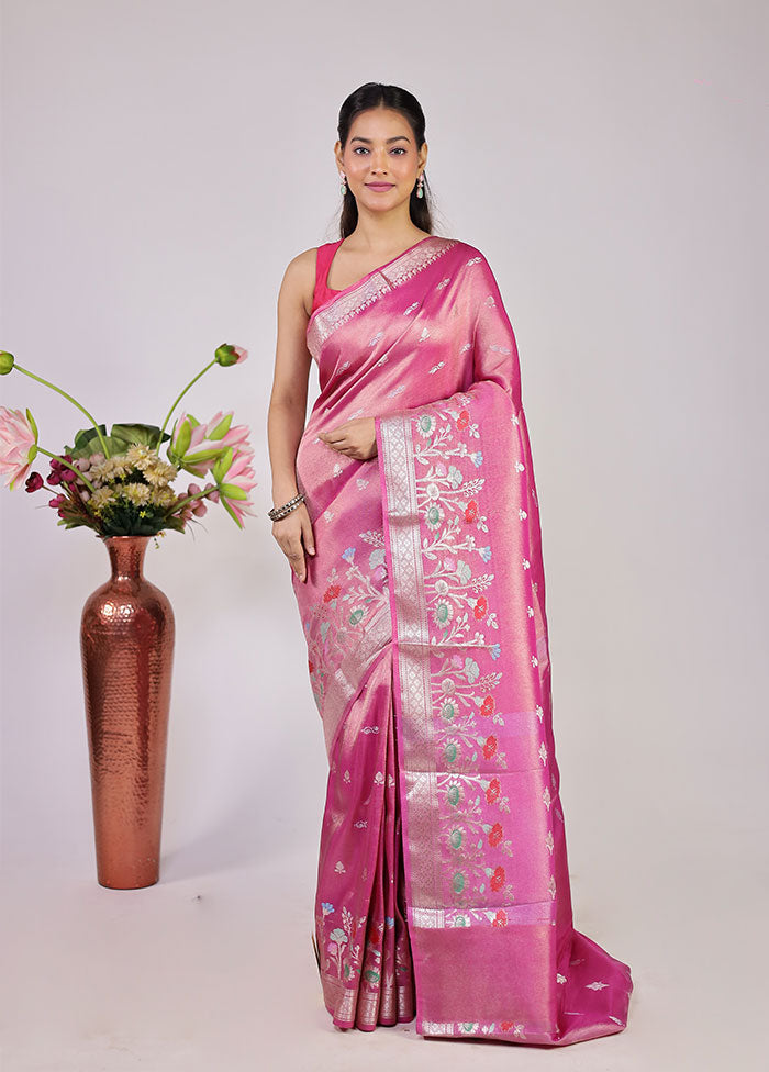 Pink Tissue Silk Saree With Blouse Piece