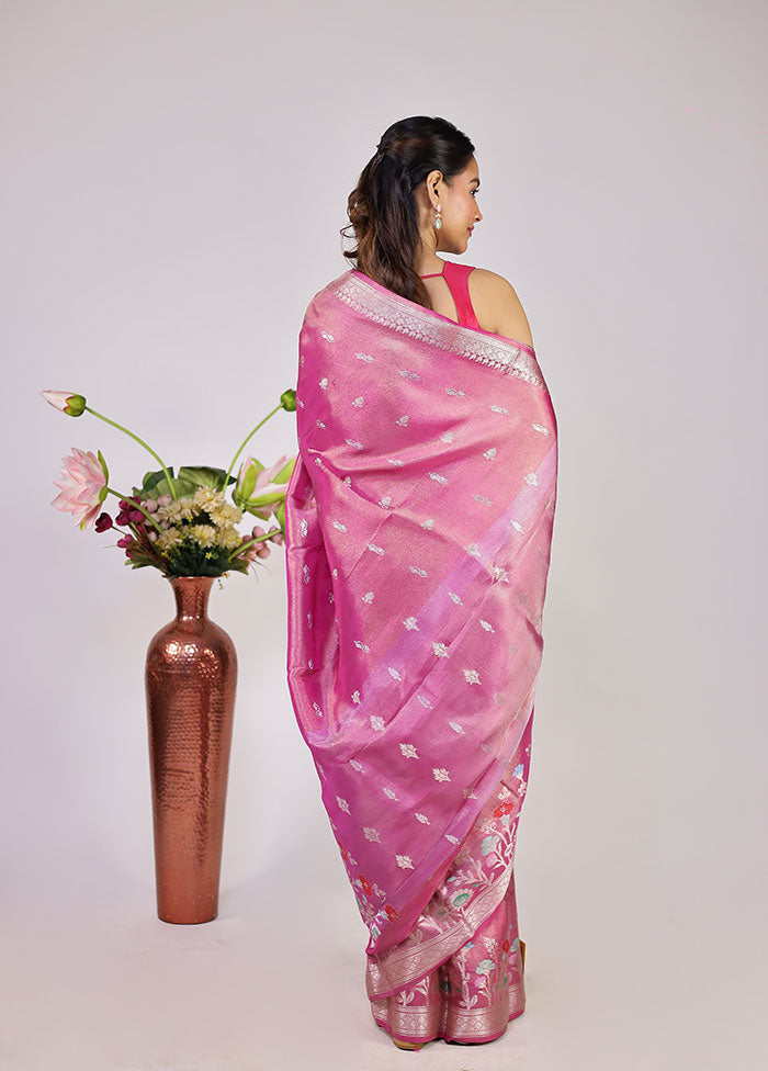 Pink Tissue Silk Saree With Blouse Piece