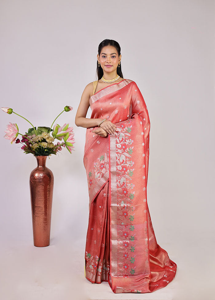 Rust Tissue Silk Saree With Blouse Piece