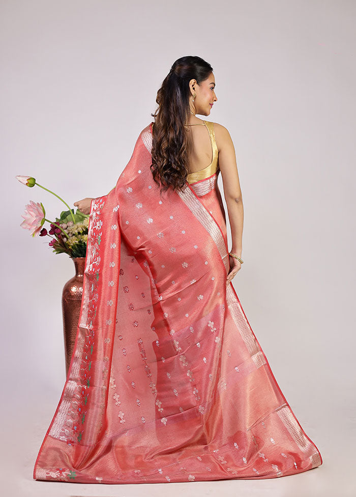 Rust Tissue Silk Saree With Blouse Piece
