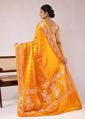 Yellow Banarasi Silk Saree With Blouse Piece