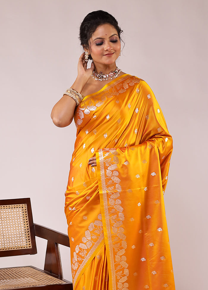 Yellow Banarasi Silk Saree With Blouse Piece