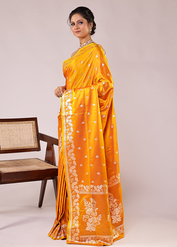 Yellow Banarasi Silk Saree With Blouse Piece