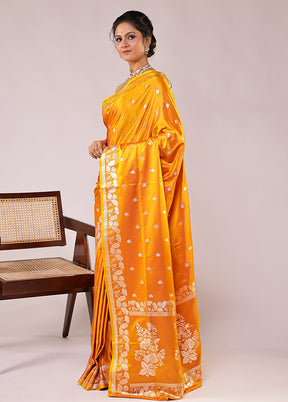 Yellow Banarasi Silk Saree With Blouse Piece