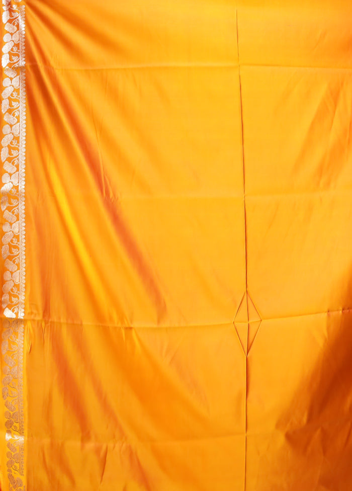 Yellow Banarasi Silk Saree With Blouse Piece