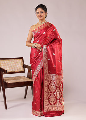 Maroon Banarasi Silk Saree With Blouse Piece