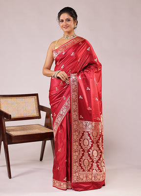 Red Banarasi Silk Saree With Blouse Piece