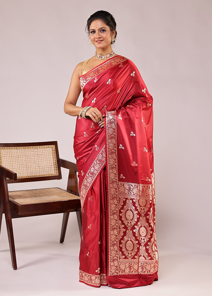 Maroon Banarasi Silk Saree With Blouse Piece