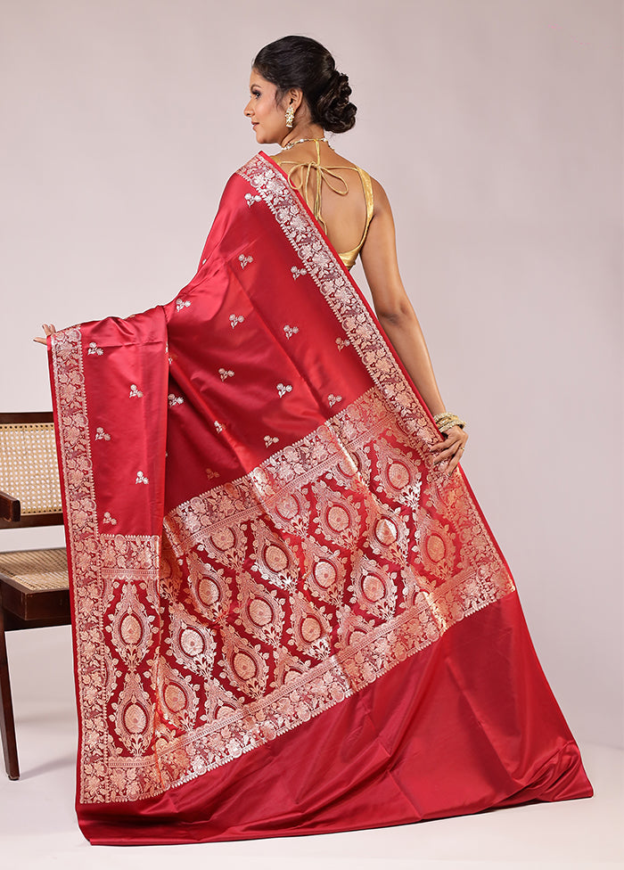 Maroon Banarasi Silk Saree With Blouse Piece