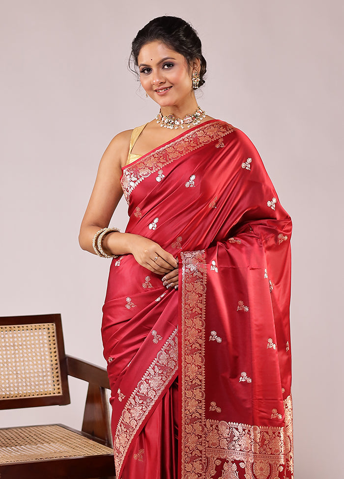 Maroon Banarasi Silk Saree With Blouse Piece