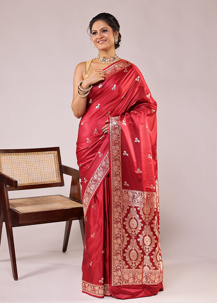 Maroon Banarasi Silk Saree With Blouse Piece