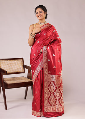 Maroon Banarasi Silk Saree With Blouse Piece