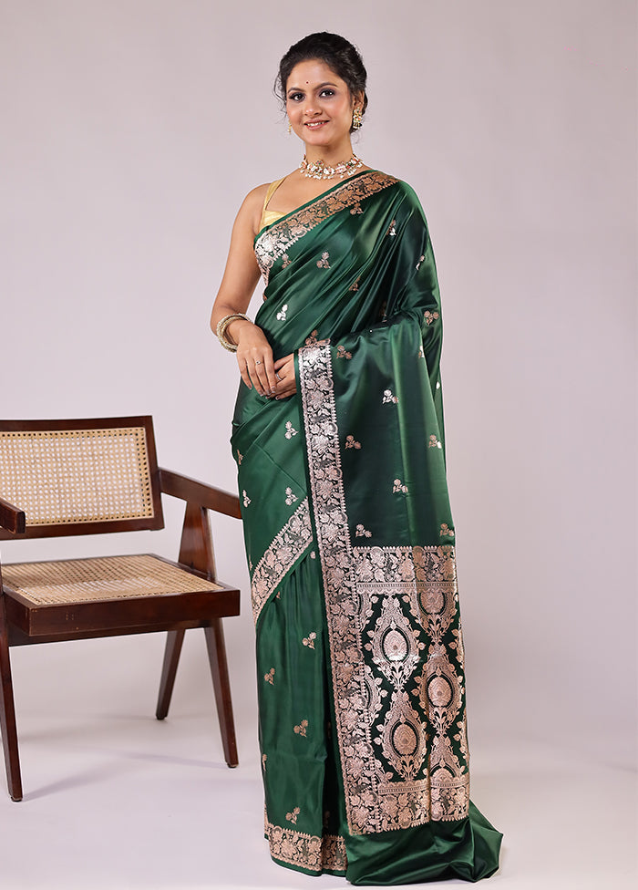 Green Banarasi Silk Saree With Blouse Piece