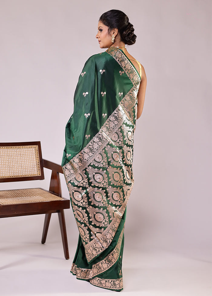 Green Banarasi Silk Saree With Blouse Piece