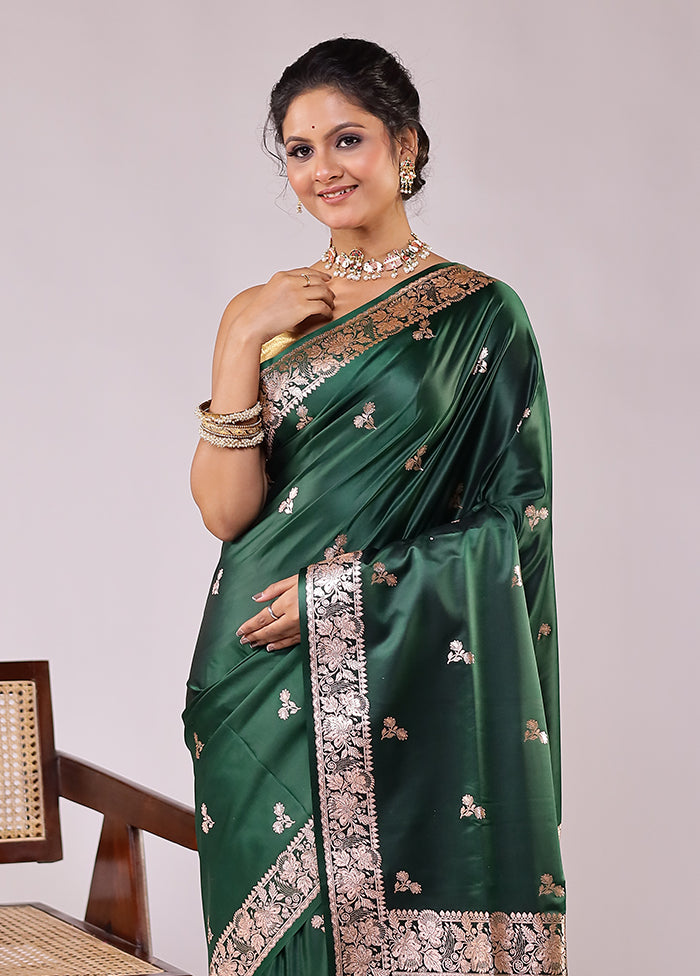 Green Banarasi Silk Saree With Blouse Piece