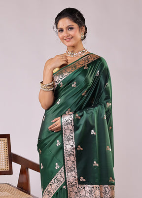 Green Banarasi Silk Saree With Blouse Piece