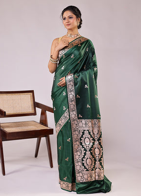Green Banarasi Silk Saree With Blouse Piece