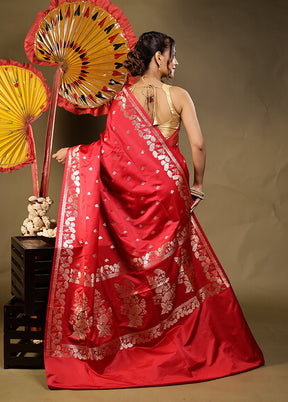 Red Banarasi Silk Saree With Blouse Piece