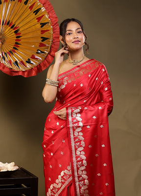 Red Banarasi Silk Saree With Blouse Piece