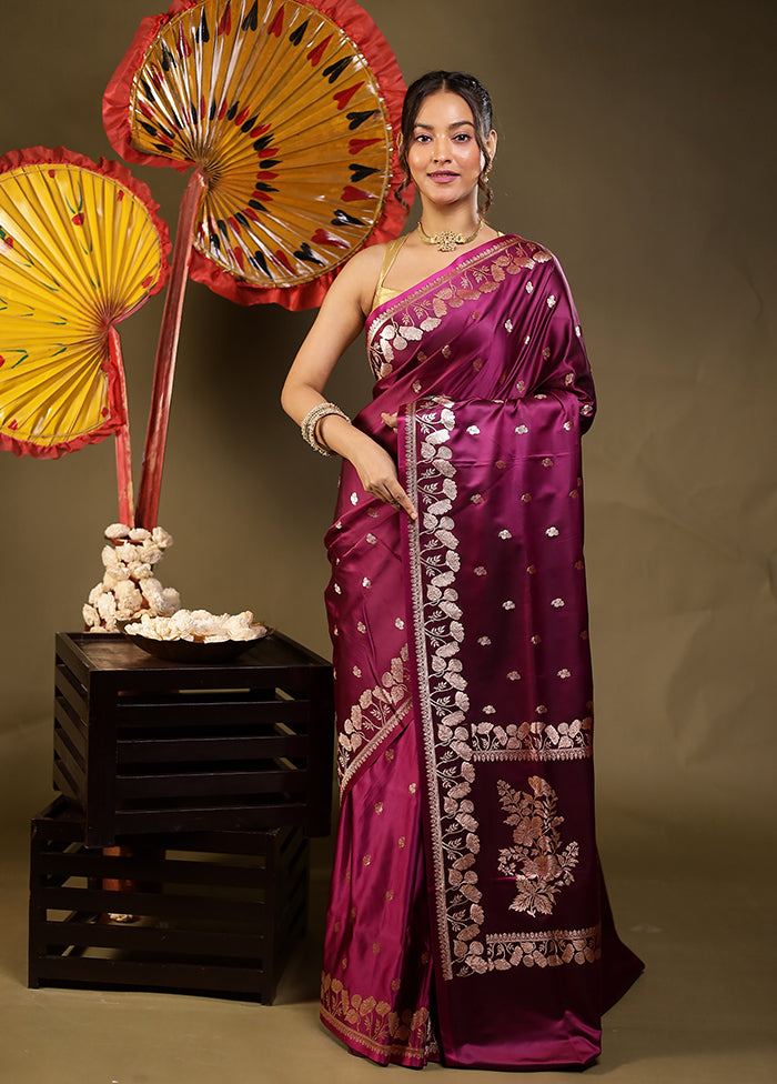 Purple Banarasi Silk Saree With Blouse Piece